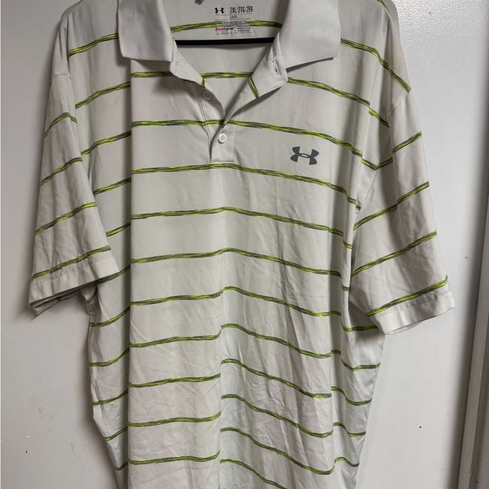 Under Armour Men's Polo Shirt with White and Green Stripes